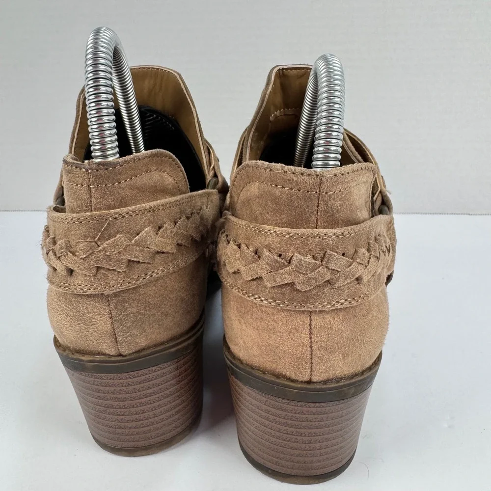 Fergalicious Integrity Tan Faux Suede Braided Ankle Booties Women 8 Western Boho